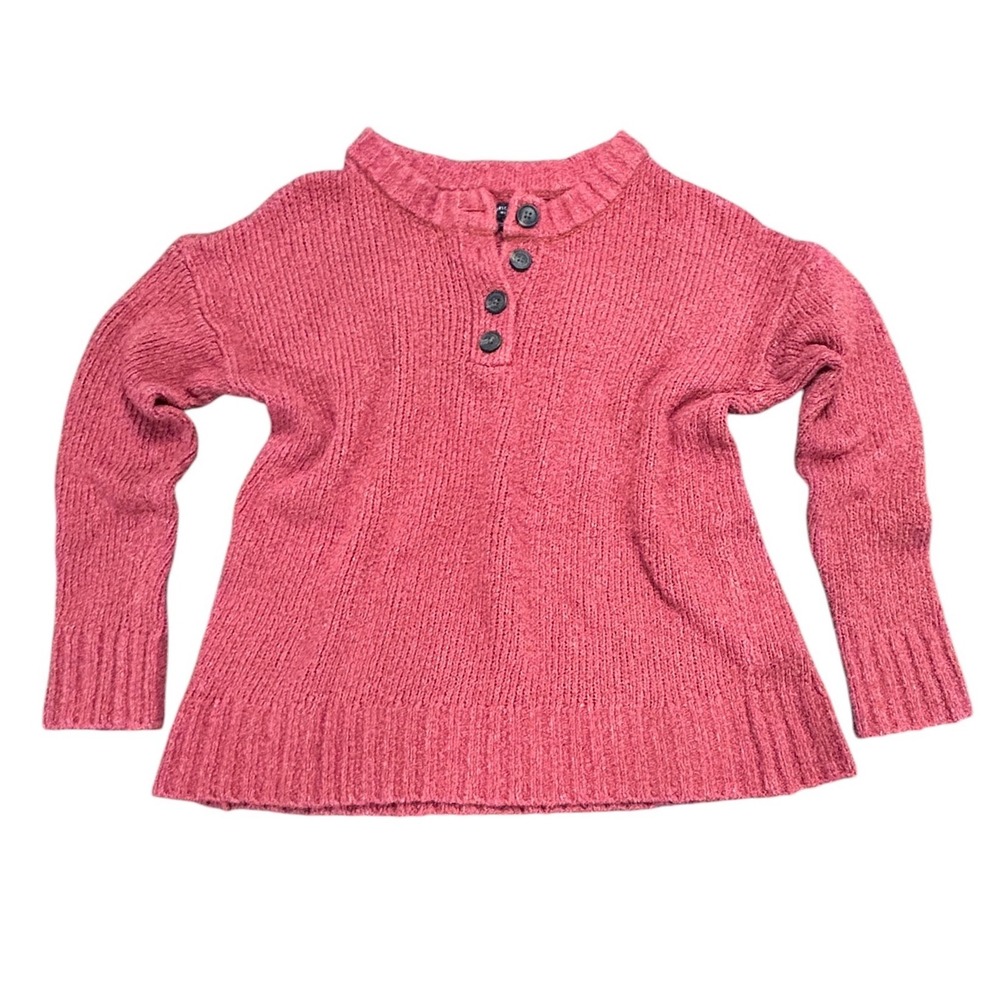 American Eagle Henley Sweater Dark Coral Pink Marled Chunky Knit Cozy Casual